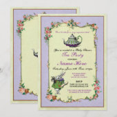 Baby shower Tea Party Purple Teapot Invitation (Devant / Derrière)