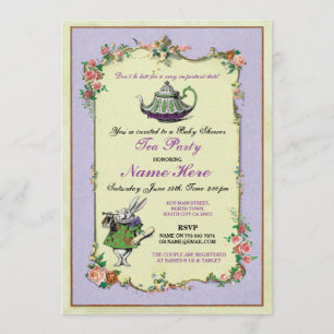 Baby shower Tea Party Purple Teapot Invitation