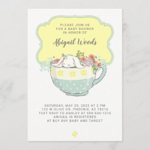 baby shower Tea Party White Rabbit Kaart