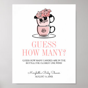 Baby shower Teacup & Flowers raden hoeveel spel Poster