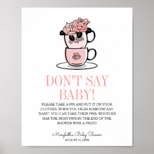 Baby shower Teacup & Flowers Zeg geen Baby-spel Poster