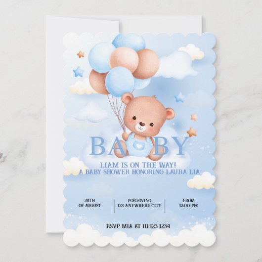BABY SHOWER TEDDDY BEAR INVITATION (Devant)
