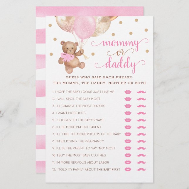 Baby shower Teddy Bear (Voorkant / Achterkant)