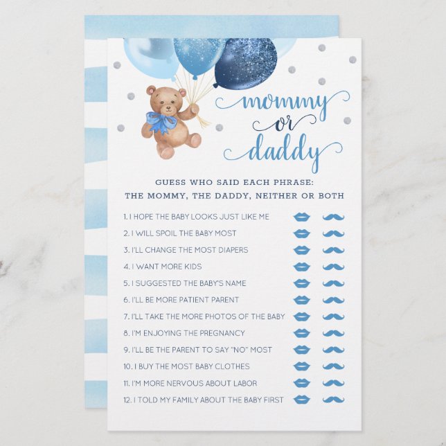 Baby shower Teddy Bear (Voorkant / Achterkant)