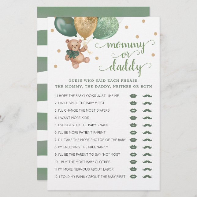 Baby shower Teddy Bear (Voorkant / Achterkant)