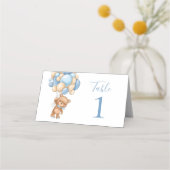 Baby shower Teddy Bear Ballon Blue Place Card (Achterkant)