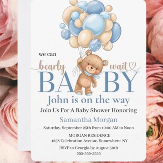 Baby shower Teddy Bear Balloon Boy Theme Kaart