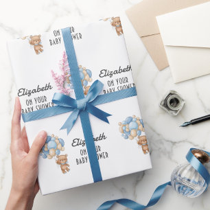 BABY SHOWER Teddy Bear Balloon Theme Gepersonalise Cadeaupapier