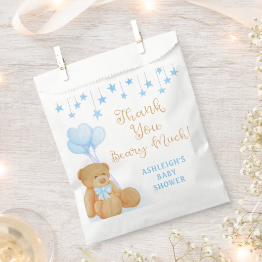 Baby shower Teddy Bear Blue Stars Dank je Bedankzakje (Geknipt)