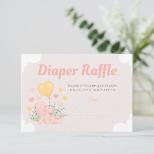Baby shower Teddy Bear Girl Diaper Carte Raffle