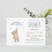 Baby shower Teddy Bear Invitation Baby Boy blue (Debout devant)