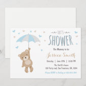 Baby shower Teddy Bear Invitation Baby Boy blue (Devant / Derrière)