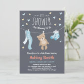 Baby shower Teddy Bear Invitation Baby Boy Kaart (Staand voorkant)