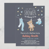 Baby shower Teddy Bear Invitation Baby Boy Kaart (Voorkant / Achterkant)