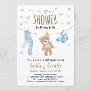 Baby shower Teddy Bear Invitation Baby Boy Kaart