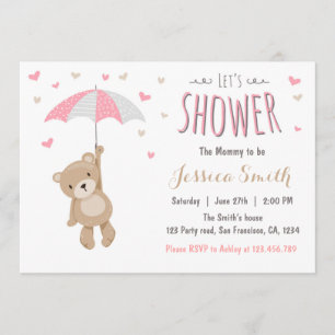 Baby shower Teddy Bear Invitation Baby Girl Rose