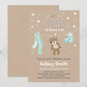 Baby shower Teddy Bear Invitation Baby Mint Green (Devant / Derrière)