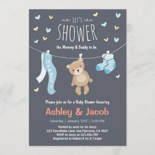 Baby shower Teddy Bear Invitation Blue Boy douche