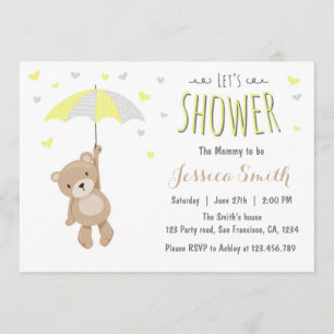 Baby shower Teddy Bear Invitation Jaune Neutre