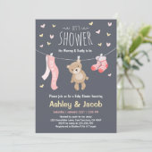 Baby shower Teddy Bear Invitation Pink Girl douche (Debout devant)
