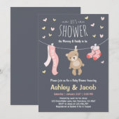Baby shower Teddy Bear Invitation Pink Girl douche (Devant / Derrière)