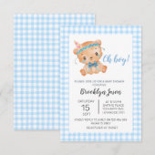 Baby shower Teddy Bear Oh Boy Blue Gingham Bedankkaart (Voorkant / Achterkant)