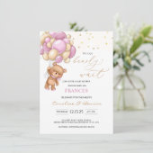Baby shower Teddy Bear Pink Balloons Invitation (Debout devant)