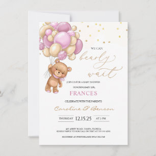 Baby shower Teddy Bear Pink Balloons Invitation