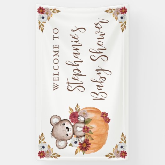 Baby shower Teddy Bear Pumpkin Herfst Spandoek (Verticaal)