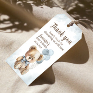 Baby shower teddy beer ballon bedankt cadeau label cadeaulabel