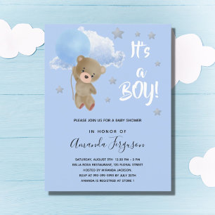 Baby shower teddy bek uitnodiging briefkaart