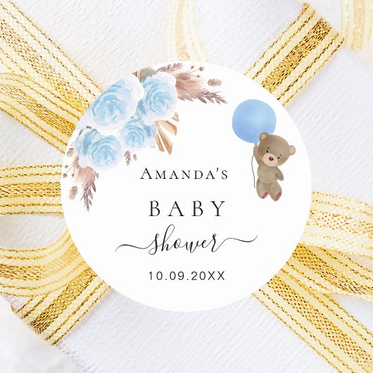 Baby shower teddy berenbok ronde sticker