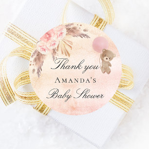 Baby shower teddy blush pampas gras bedankt ronde sticker