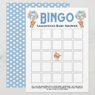 Baby Shower Teddy Boy Borrelende Blauwe Bingo Game Kaart
