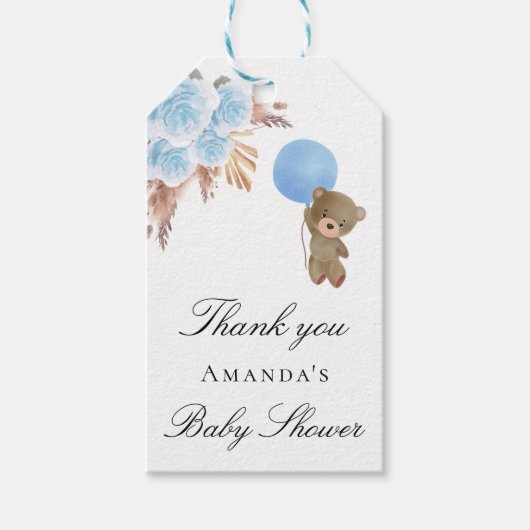 Baby shower teddy boy pampas gras bedankt cadeaulabel (Voorkant)