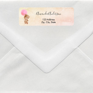 Baby shower teddy draagt een roze label voor retou