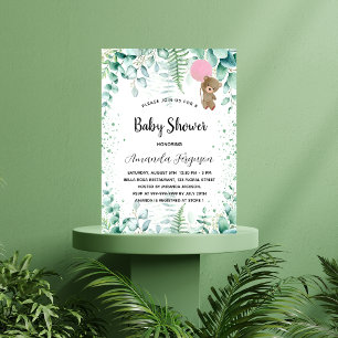 Baby shower teddy draagt eucalyptusmeisje luxe kaart