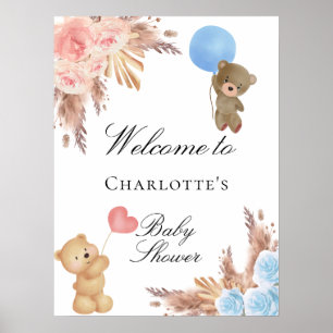 Baby shower teddy draagt pampas gras onthulling poster
