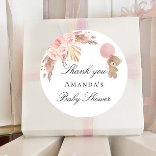 Baby shower teddy pampas gras blush bedankt ronde sticker