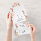 Baby shower teddy pampas roze floraalwit RSVP All In One Uitnodiging (Afscheurbaar)