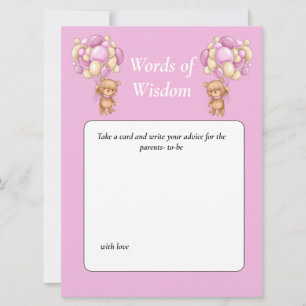 Baby Shower Teddy Wijsheid Roze Kaart