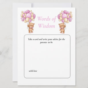 Baby shower Teddy Wisdom Pink poker stippen Kaart