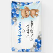 Baby shower Teddyballonnen Blauw Spandoek (Verticaal)