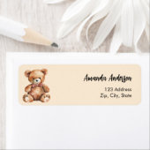 Baby shower teddybeer beige retouradres etiket (Insitu)