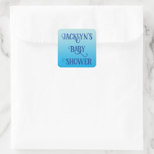 Baby shower Tekst Sjabloon over Aqua Blue Ombre Vierkante Sticker