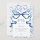 Baby shower Toile De Jouy Blue Bow Invitation (Devant)