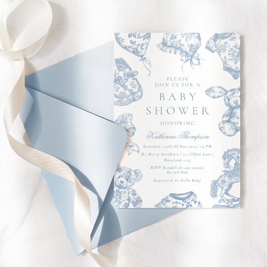 Baby shower Toile de Jouy Blue Boy Invitation
