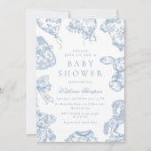 Baby shower Toile de Jouy Blue Boy Invitation (Devant)