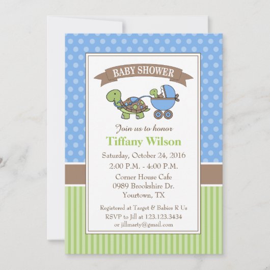 Baby shower tortue bleu Invitation (Devant)