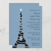 Baby shower Tour Eiffel Invitation (bleu) (Devant / Derrière)